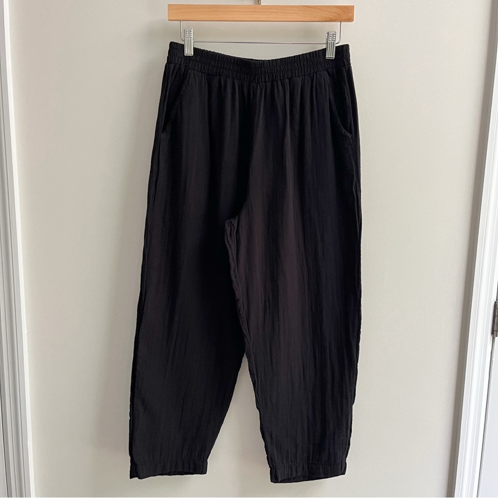 Mododoc Black Gauze Easy Fit Crop Pull On Trouser Small